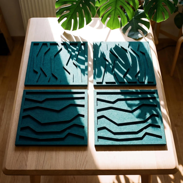 NIC’BRUX® Akustikpaneele 4er Set 40x40 cm – Modernes Akustikbild Wanddesign aus PET-Filz | Schallabs