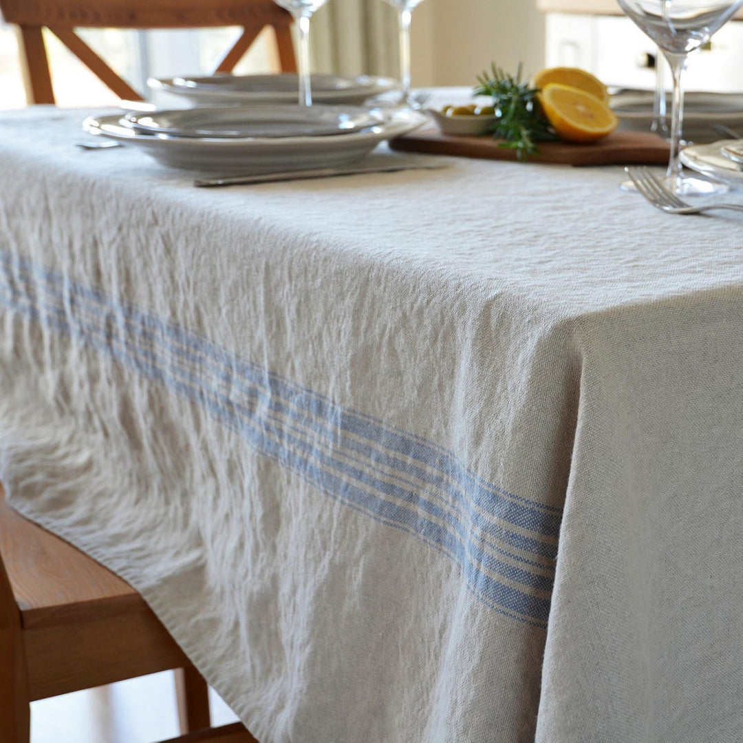 Linen & Cotton Luxus Vintage Shabby Chic Rustikal Tischdecke Provence - 100% Leinen, Beige Natur Bla