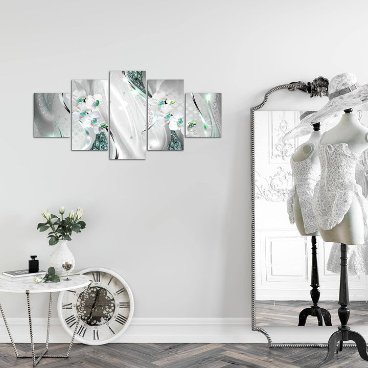 Runa Art Wandbilder Blumen Orchidee 5 Teilig Bild auf Vlies Leinwand Deko Wohnzimmer Abstrakt Grau G