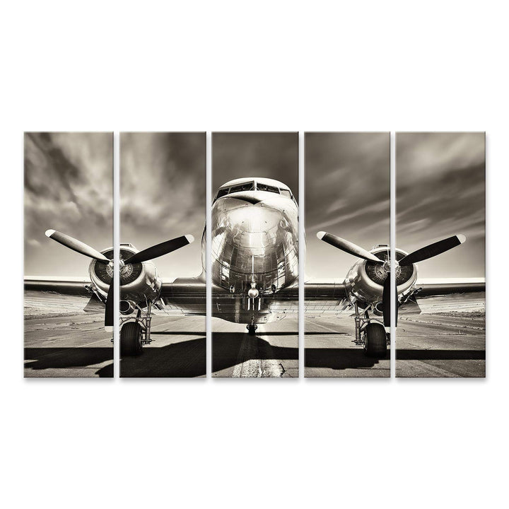 islandburner Bild auf Leinwand Retro Flugzeug Bilder Wandbilder Poster Leinwand 160x80cm - 5 Teile X