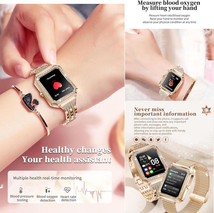MYSHUN Smartwatch Damen mit Telefonfunktion, 1,59” Fitnessuhr Diamond Uhren Fitness Tracker 123 Spor
