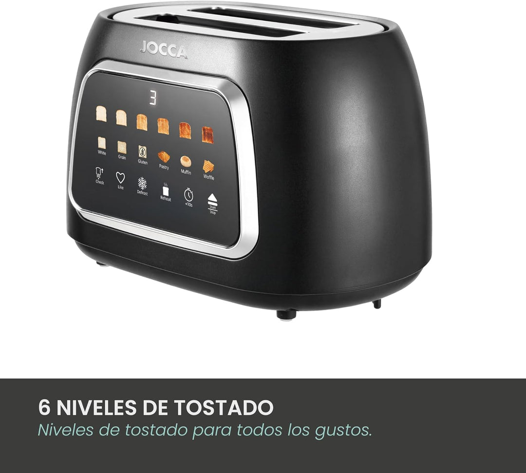 JOCCA Digitaler Easy-Touch-Toaster, 2 Schlitze, Touchscreen, 6 Bräunungsstufen und 6 Brotarten, brei