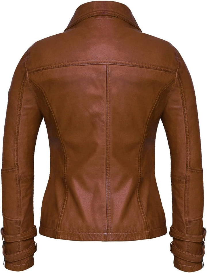 Bluepiel Poula Damen Lederjacke - Modernen Biker-Look - Echt Leder Jacke Rot Tailliert mit Reverskra