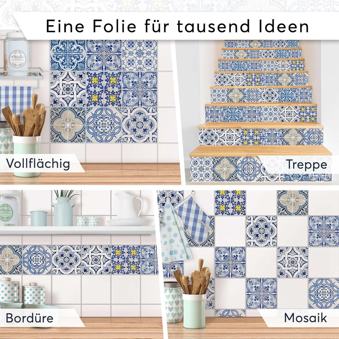40 Stück Fliesenfolie für Bad und Küche 10x10 cm - Mosaikfliesen, Fliesensticker - Stickerfliesen, F
