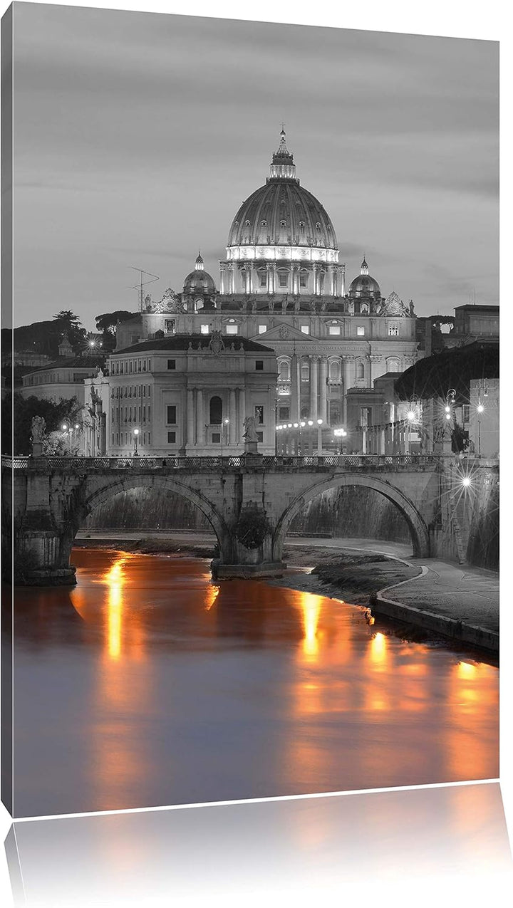 Pixxprint beleuchteter Petersdom am Abend als Leinwandbild/Grösse: 100x70 / Wandbild/Kunstdruck/fert