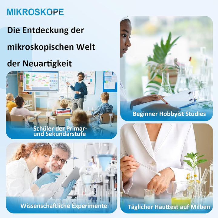 Mikroskop für Kinder, 40 x 2000 x Verbundmikroskop, Handyadapter mit Mikroskop, Gleitmikroskop-Set f