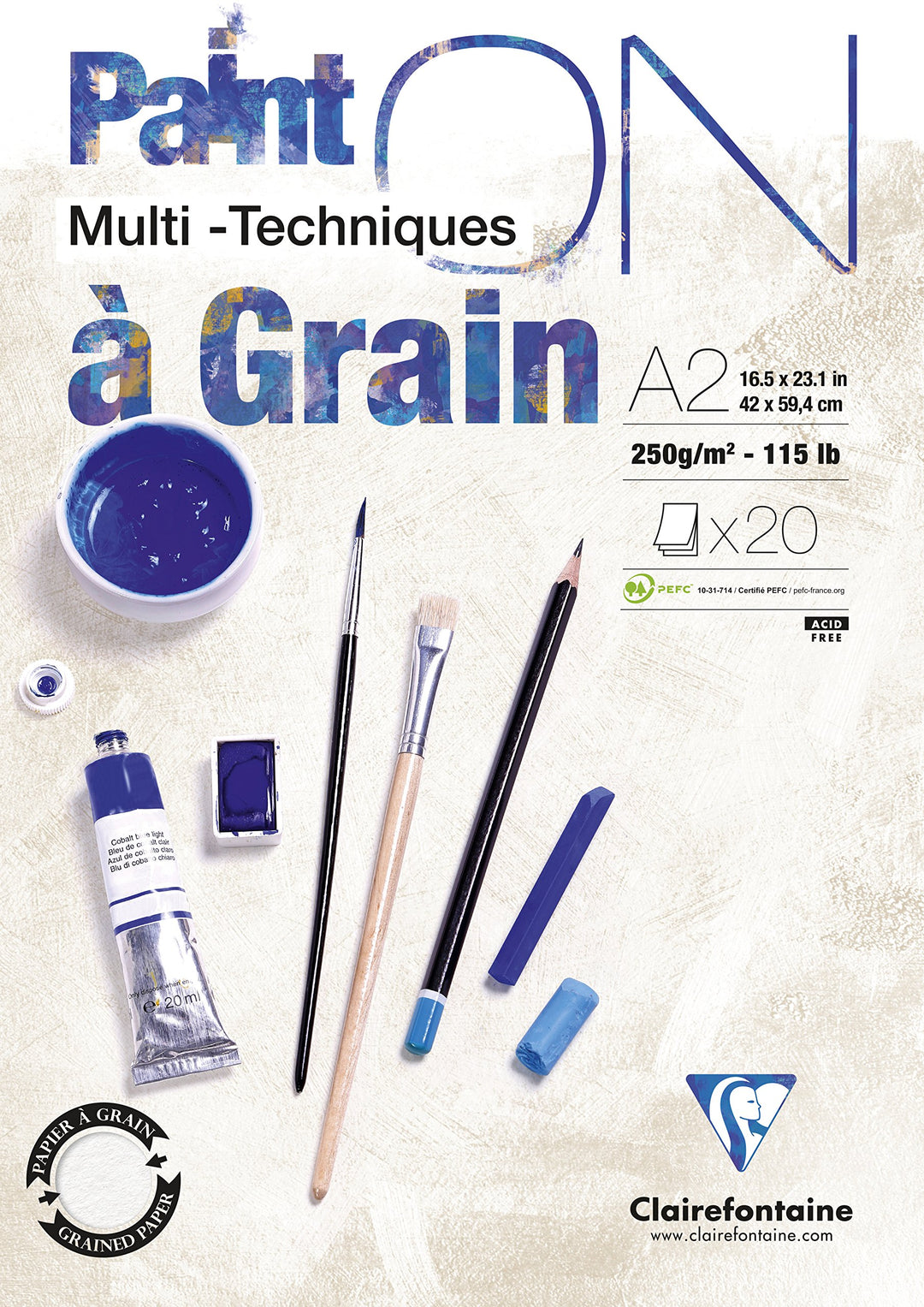 Clairefontaine 975052C PaintOn Mappe (mit 10 Bögen, 2 Körnungen, 250 g, hochqualitativ, 50 x 65 cm,