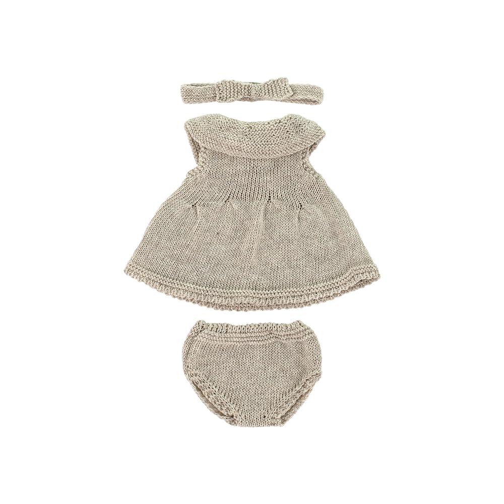 Miniland Miniland Dolls 31653 Set aus recyceltem Strick für Puppe, Kleid und Stirnband, 32 cm