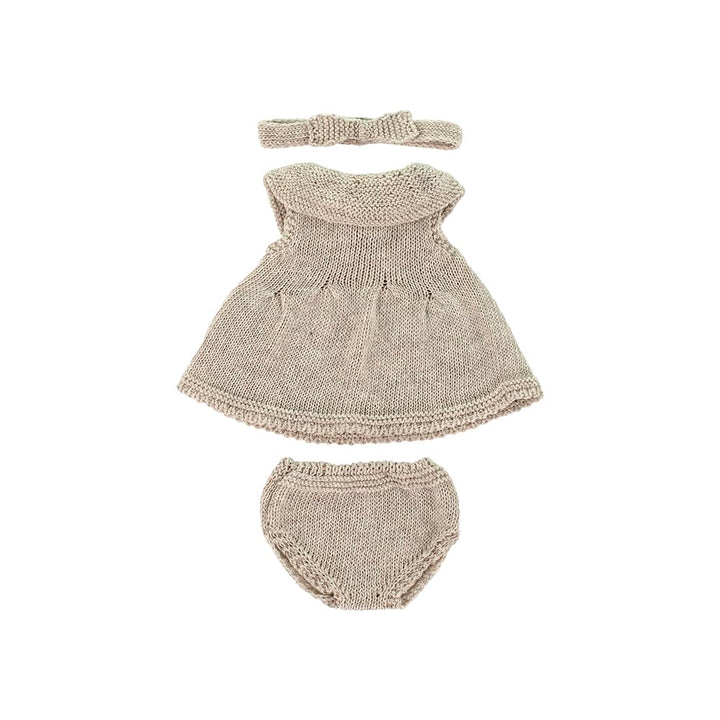 Miniland Miniland Dolls 31653 Set aus recyceltem Strick für Puppe, Kleid und Stirnband, 32 cm