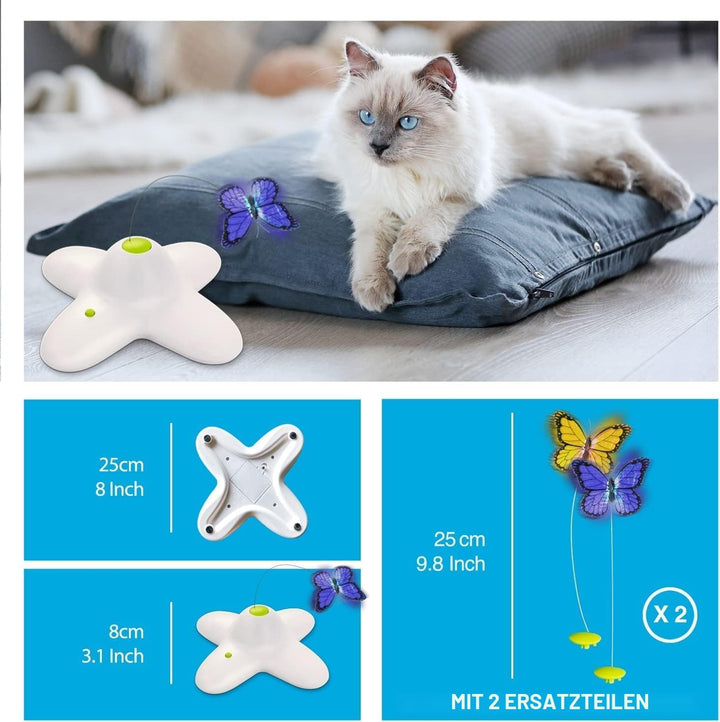 ALL FOR PAWS Interaktives Katzenspielzeug für den Innenbereich, mit 360 ° drehbarem Schmetterling, S