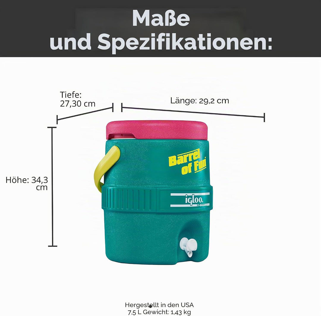 Igloo Retro Party Wasserkrug Kühler 2 Gallonen Jade, Jade