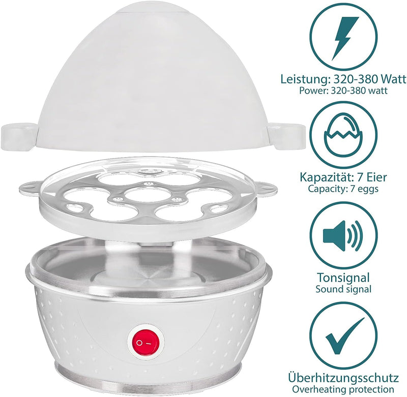 Slabo elektrischer Eierkocher 1 Ei - 7 Eier | Frühstücksei | Integrierter Überhitzungsschutz | Eier-