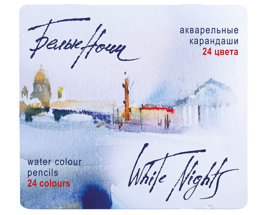 Honsell 80126 - White Nights Aquarellstifte 24er Set im Metalletui, holzgefasste Stifte mit hoher Fa