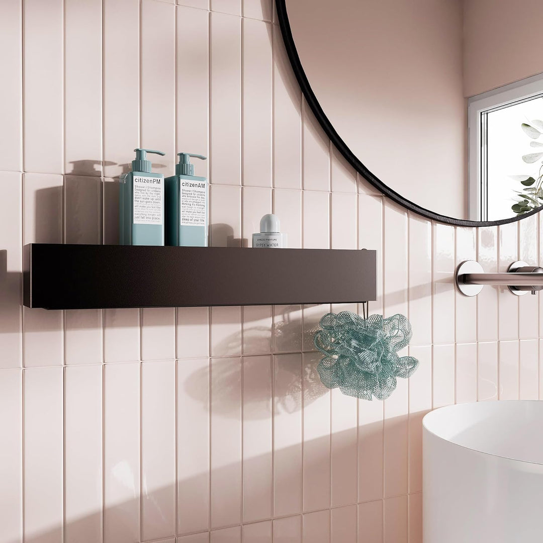 Duschablage Ohne Bohren 50cm Schwarz - Modernes Wandregal für Badezimmer | Bedregal Wand Metall Pulv
