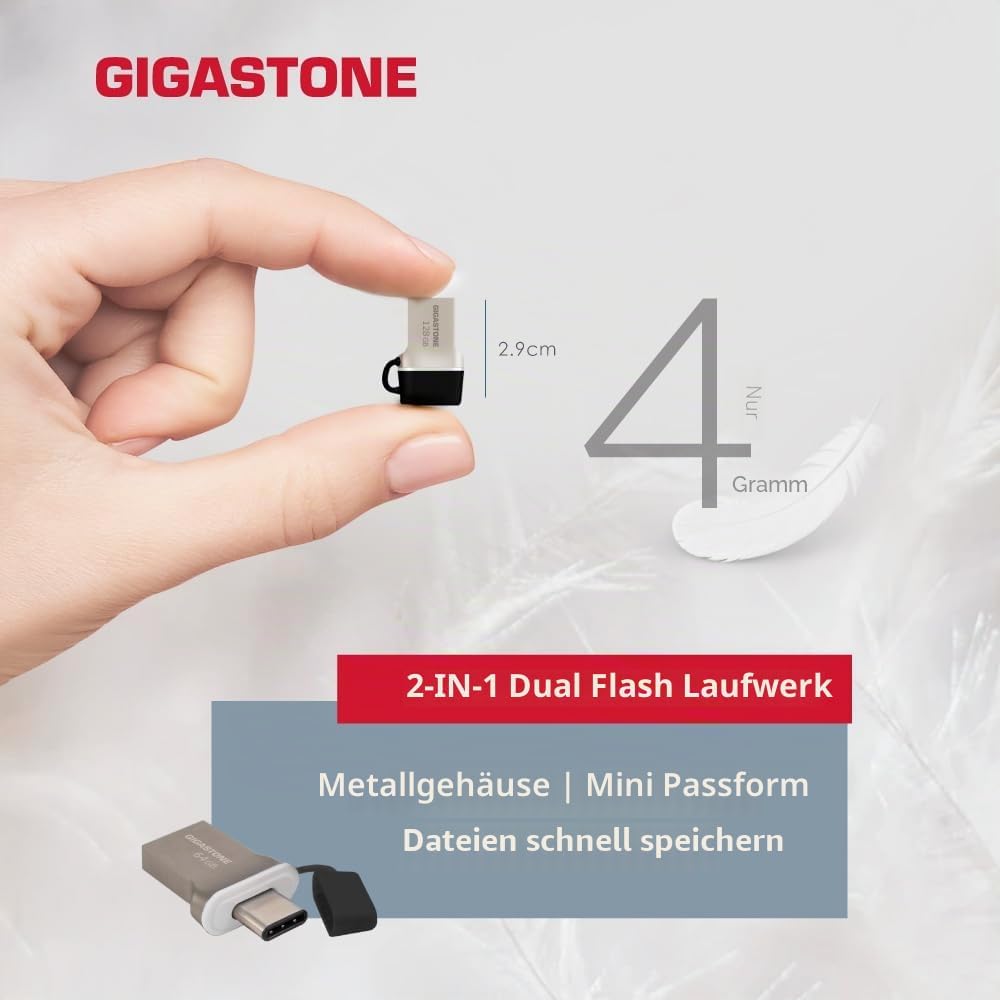 GIGASTONE 128GB Nano Luxus Dual-Laufwerk (2 Stück) Z50 USB 3.2 Gen 1, 2-in-1 Type-A & Type-C, 100MB/