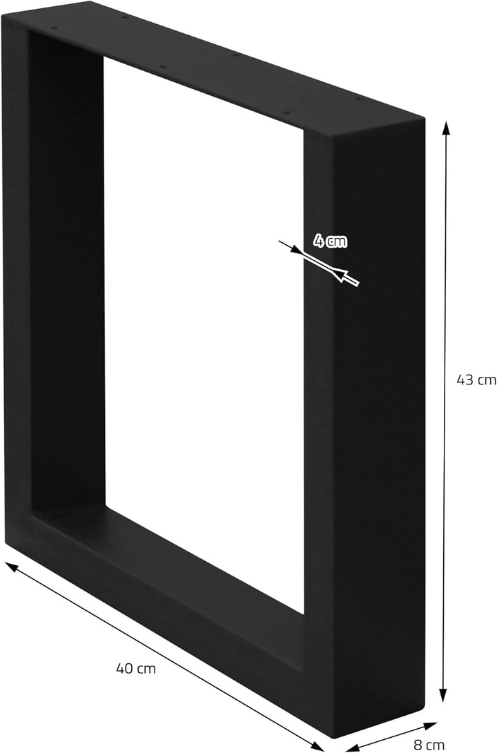 ECD Germany 2er Set Tischbeine 40x43 cm, Schwarz, Stahl pulverbeschichtet, Industriedesign, Vierkant