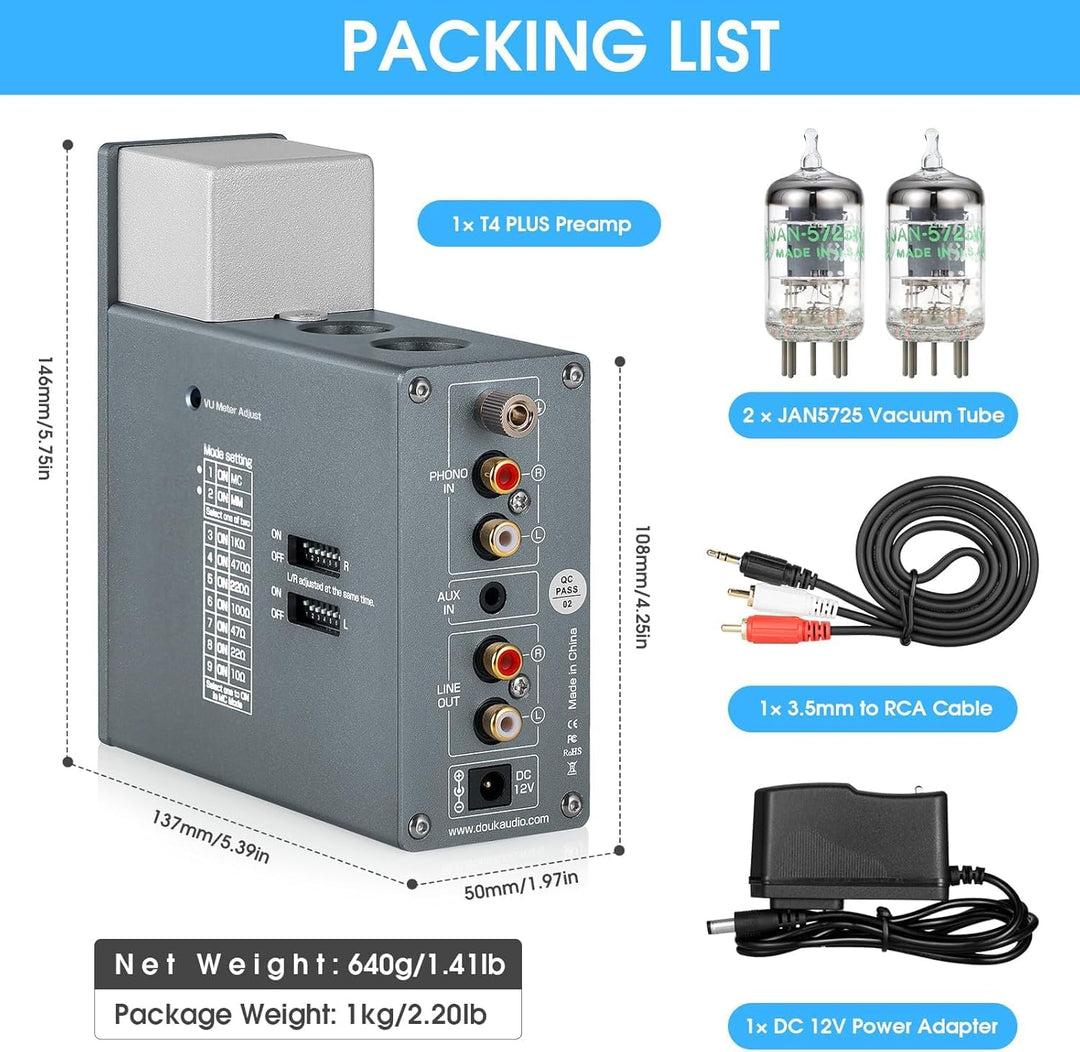 Douk Audio T4 Plus HiFi JAN5654 Röhrenvorverstärker MM/MC Phono-Vorverstärker für Plattenspieler Min