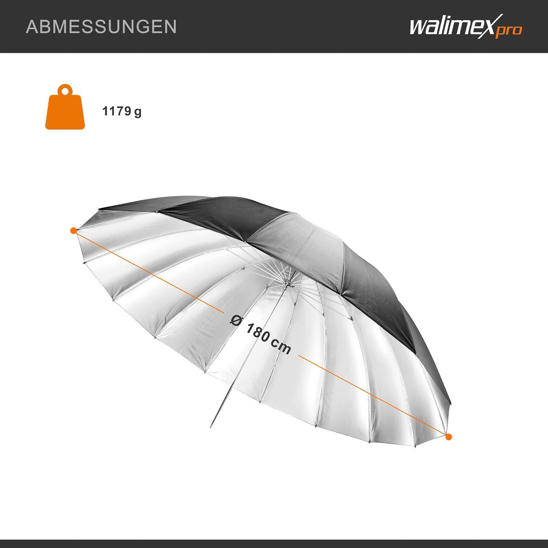 Walimex Pro Reflexschirm schwarz/silber, Durchmesser 180 cm 180 cm Single, 180 cm Single