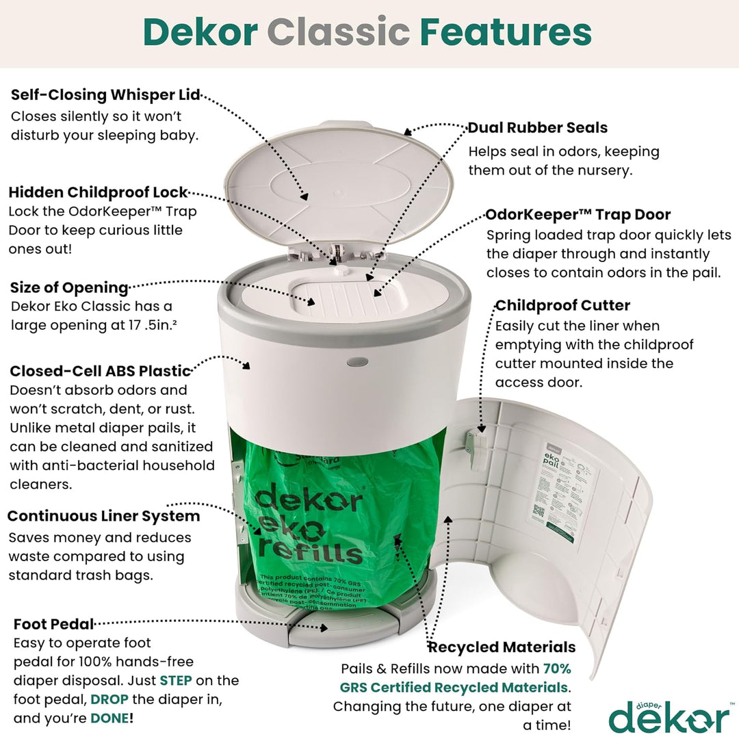 DEKOR Diaper EKO Classic Windeleimer, weiss, nur umweltfreundlicher Windeleimer, hergestellt aus 70%