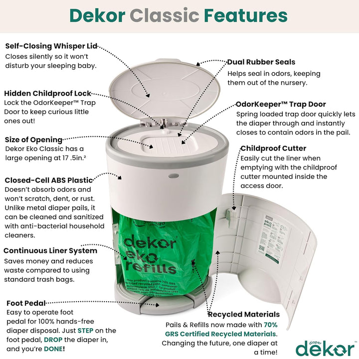 DEKOR Diaper EKO Classic Windeleimer, weiss, nur umweltfreundlicher Windeleimer, hergestellt aus 70%