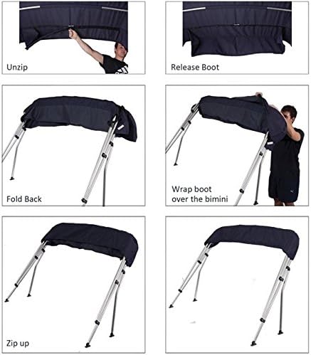Oceansouth 2 Bow Bimini Top Bootsabdeckung und integrierte Schutzhülle (Breite 1.5M-1.7M, Blau) Brei