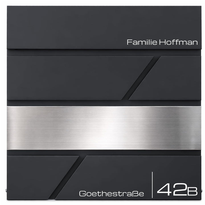 VERDA Briefkasten mit Zeitungsfach, Postkasten Designer Wandbriefkasten, 2X Schlüssel, Zeitungsrolle