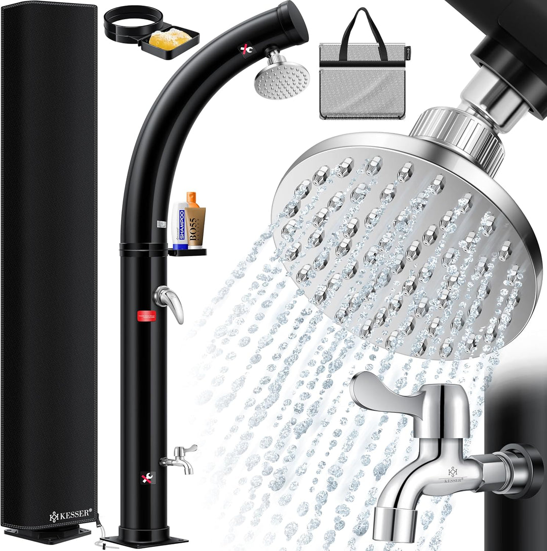 KESSER® Solar Gartendusche Solardusche Bogen Inkl. Schutzhaube warmes Wasser | 35 Liter | max. 60°C