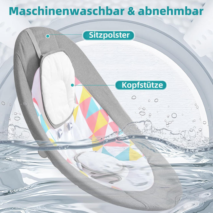 Babywippe Elektrisch,Babyschaukel Indoor Bluetooth, 5 Schwinggeschwindigkeit, 3 Winkellage, Fernsteu