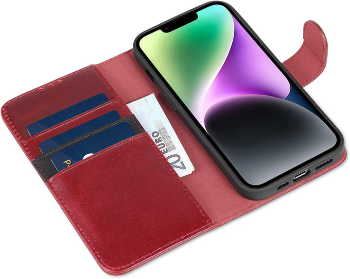 LENSUN Echtleder Hülle für iPhone 14, Handyhülle Echt Leder [Magnetverschluss][RFID Schutz] Handytas