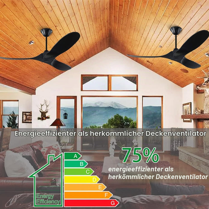 MSHENUED 132cm Schwarzer Deckenventilator ohne Licht, 52-Zoll-Deckenventilator für den Aussenbereich