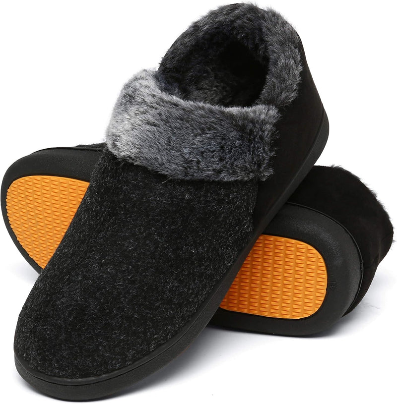 Mishansha Herren Winter Warme Hausschuhe Memory Foam Plüsch Pantoffeln,Gr.39-48, Rauchiges Schwarz 3