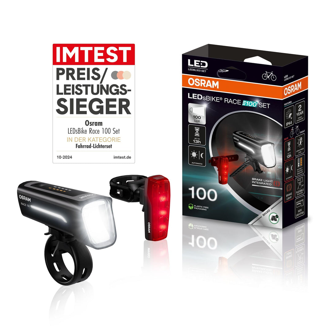 Osram LEDsBIKE® Race 100 Set - Fahrradbeleuchtungsset - einschliesslich automatischer Bremslichtfunk