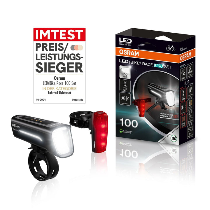 Osram LEDsBIKE® Race 100 Set - Fahrradbeleuchtungsset - einschliesslich automatischer Bremslichtfunk