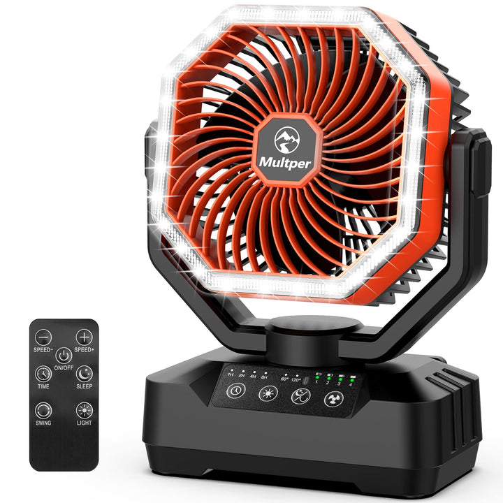 Multper 20000mAh Akku Camping Ventilator mit Fernbedienung & LED Licht, USB Ventilator leise mit Tim