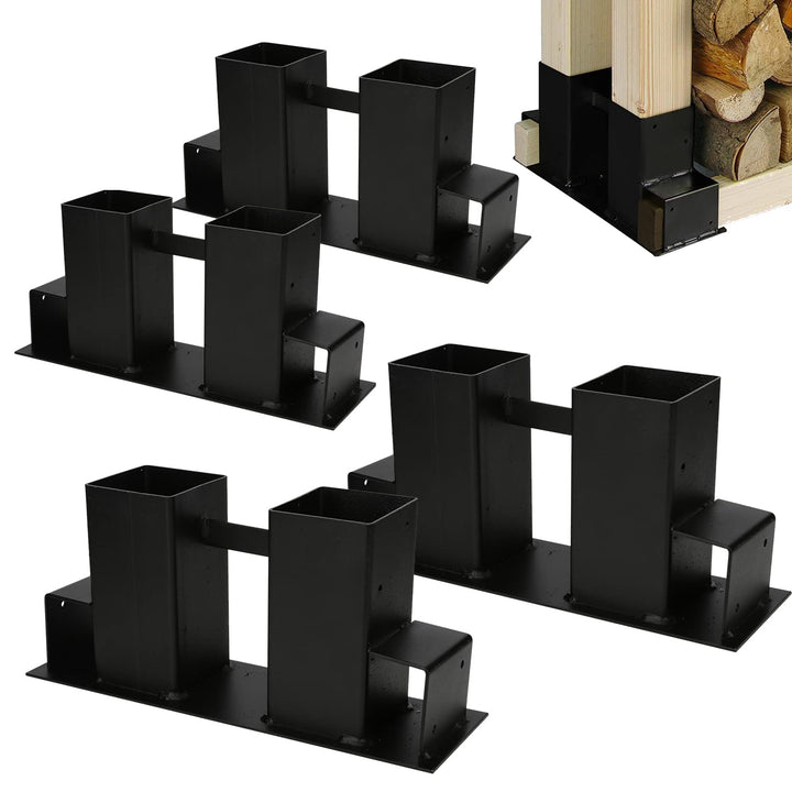 Eulenke Holzstapelhilfe 4 Stück, stabile Brennholz Stapelhilfe, schwarz Holzstapelhalter aus dickem