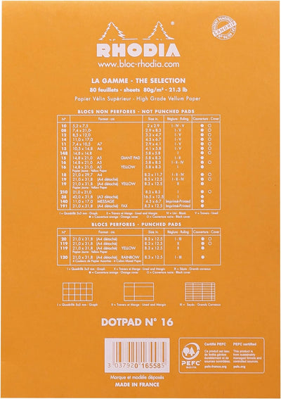 Rhodia 16558C - Packung mit 10 Notizblöcken No.16, DIN A5 80 Blätter Dot-Lineatur 80g, Orange, 1 Pac