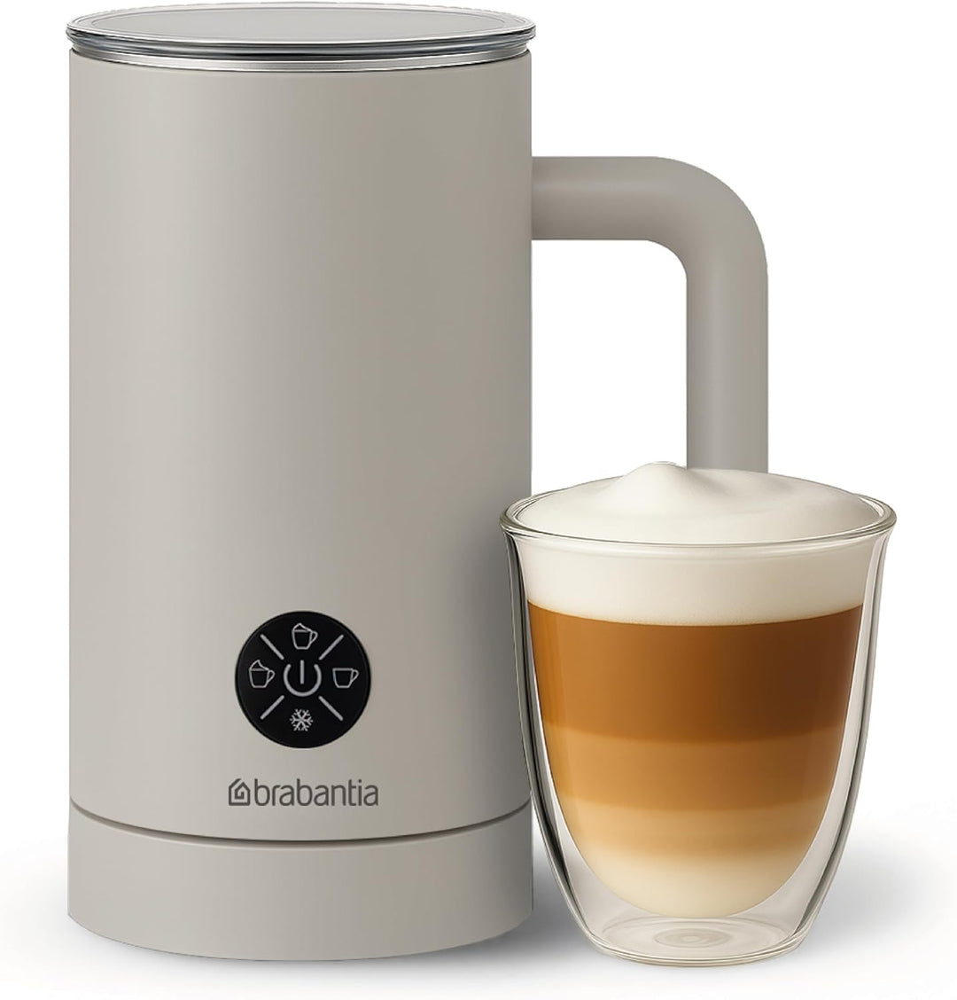 Brabantia Elektrischer Milchaufschäumer, 500 Watt, 300 ml, 4-in-1, BPA-frei, Warm & Kalt, 4 Stufen,
