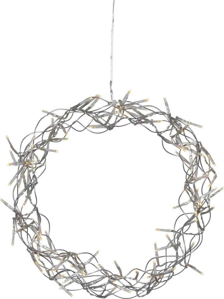Star Trading Curly LED Wreath Window Light Christmas Warm White Made of Wire and Plastic in Silver T