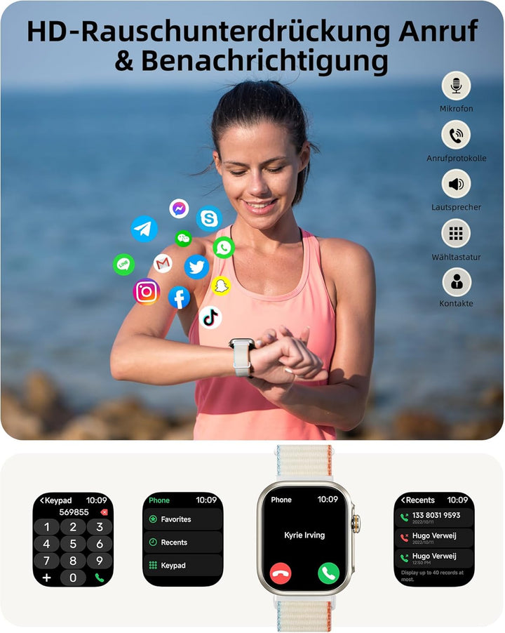 Parsonver Smartwatch Herren Damen mit Telefonfunktion, Fitnessuhr mit GPS, 3 ATM wasserdichte für Sc