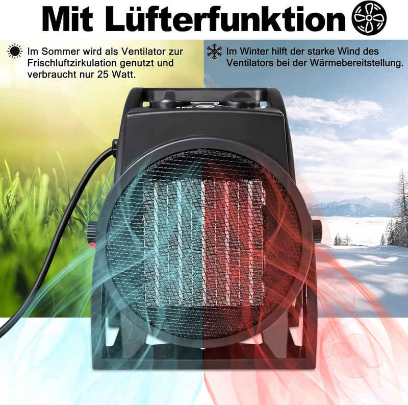 AufuN 3000 Watt Elektroheizer Heizlüfter Bauheizer, Keramik Heizstrahler mit Thermostat mit 3 Heizst