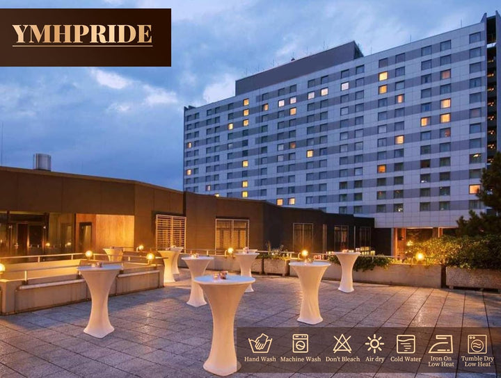 6er-Set Weiss Stretch Stehtisch Husse für Bistrotisch Ø 60-65 cm Spandex Stretch Tischdecke, Verstär