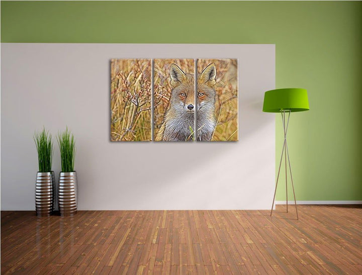 aufmerksamer Fuchs im Geäst NewArt 3-Teiler Leinwandbild 120x80 Bild auf Leinwand, XXL riesige Bilde