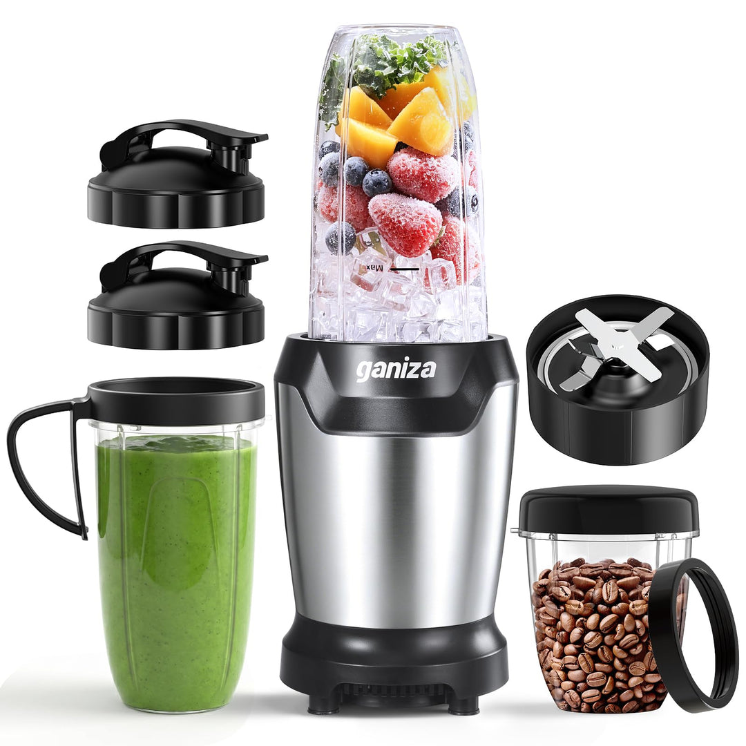 Ganiza Mixer, 1300W Smoothie Maker, Standmixer mit 3 Tragbare Mixbechern(2×1100ml & 1×660ml), Sechsk