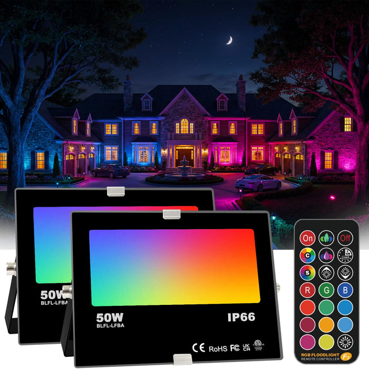 HEKEE Led Strahler Aussen, Farbwechsel, DIY-Blitzmodus, RGB Led Fluter 12 Farben, Timer, Fernbedienu