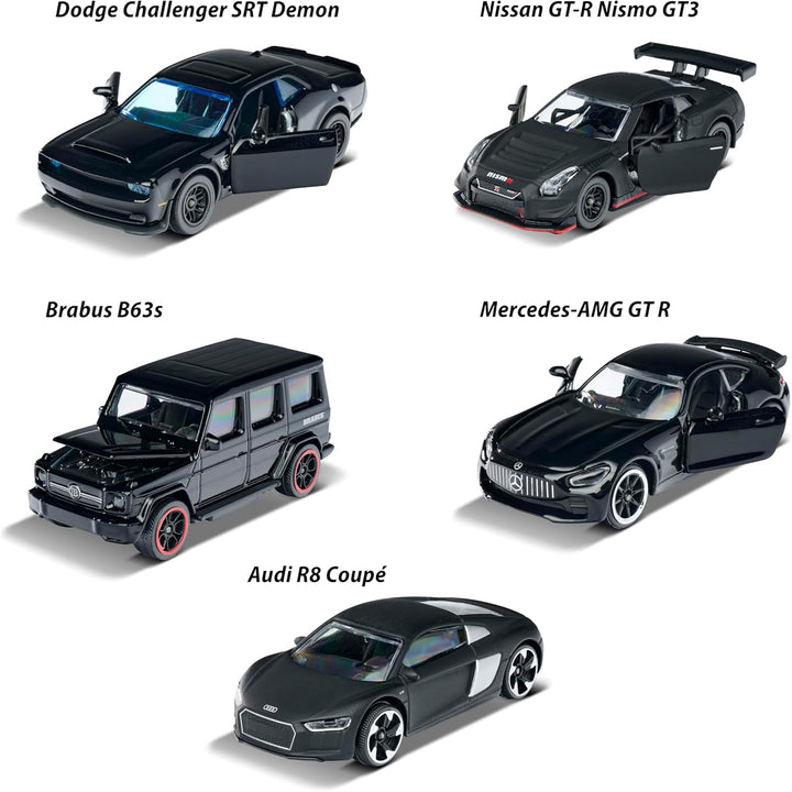 Majorette - Black Edition - (5er Set) - Auto-Geschenk-Set, 5 schwarze Spielzeugautos (7,5 cm) mit Fr