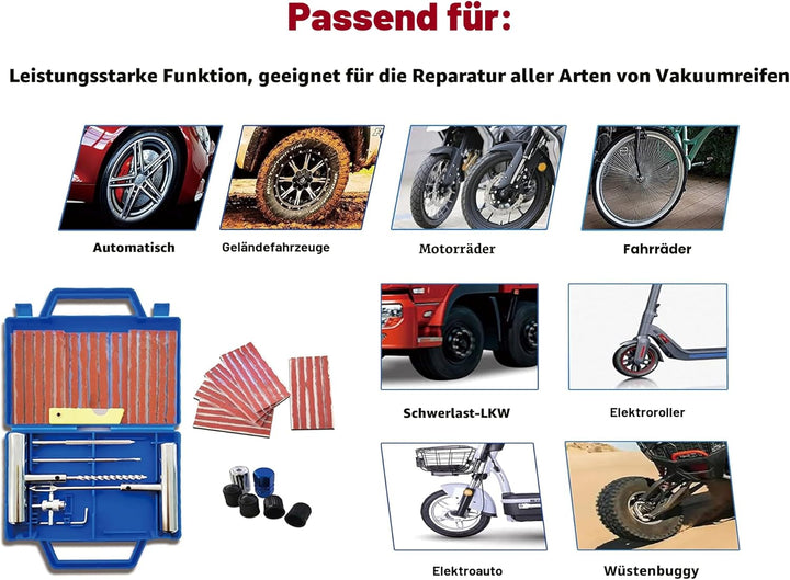 53 PCS Reifenreparaturset, Heavy Duty Reifen Reparaturset, 53-tragbares Reifenreparaturset, tragbare