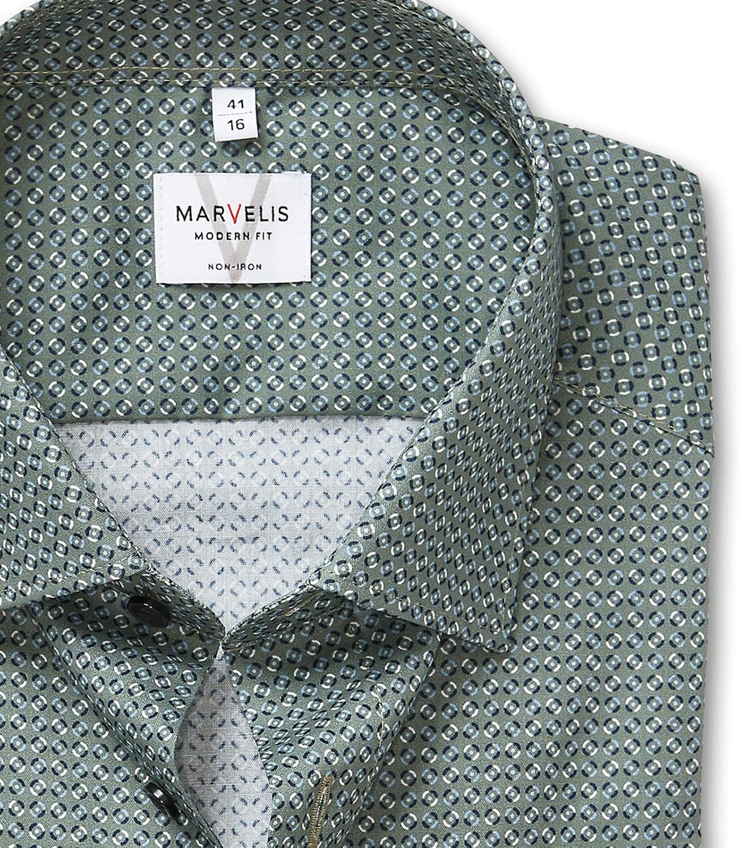 Marvelis Herren Businesshemd Langarm 722584,Rotationsdruck,Modern Fit,New Kent 43 Oliv 47, 43 Oliv 4
