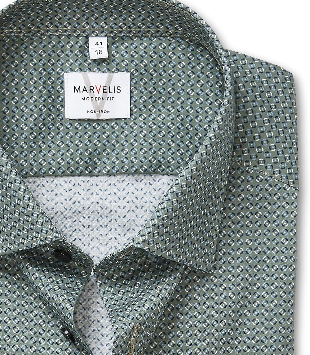 Marvelis Herren Businesshemd Langarm 722584,Rotationsdruck,Modern Fit,New Kent 40 Oliv 47, 40 Oliv 4