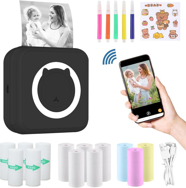 mini drucker für smartphone, mini drucker aufkleber, mini drucker 300DPI, Bluetooth tragbarer mini t