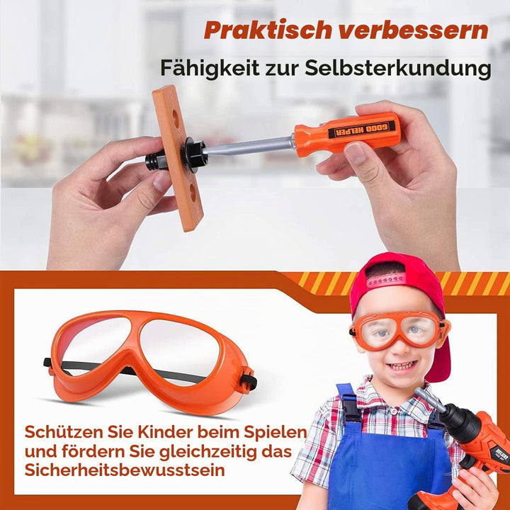 LATERN 32 Stück Kinderbauwerkzeug Spielzeug Kit, Gebäude Spielen Werkzeug Inbegriffen Rucksack Bohrm